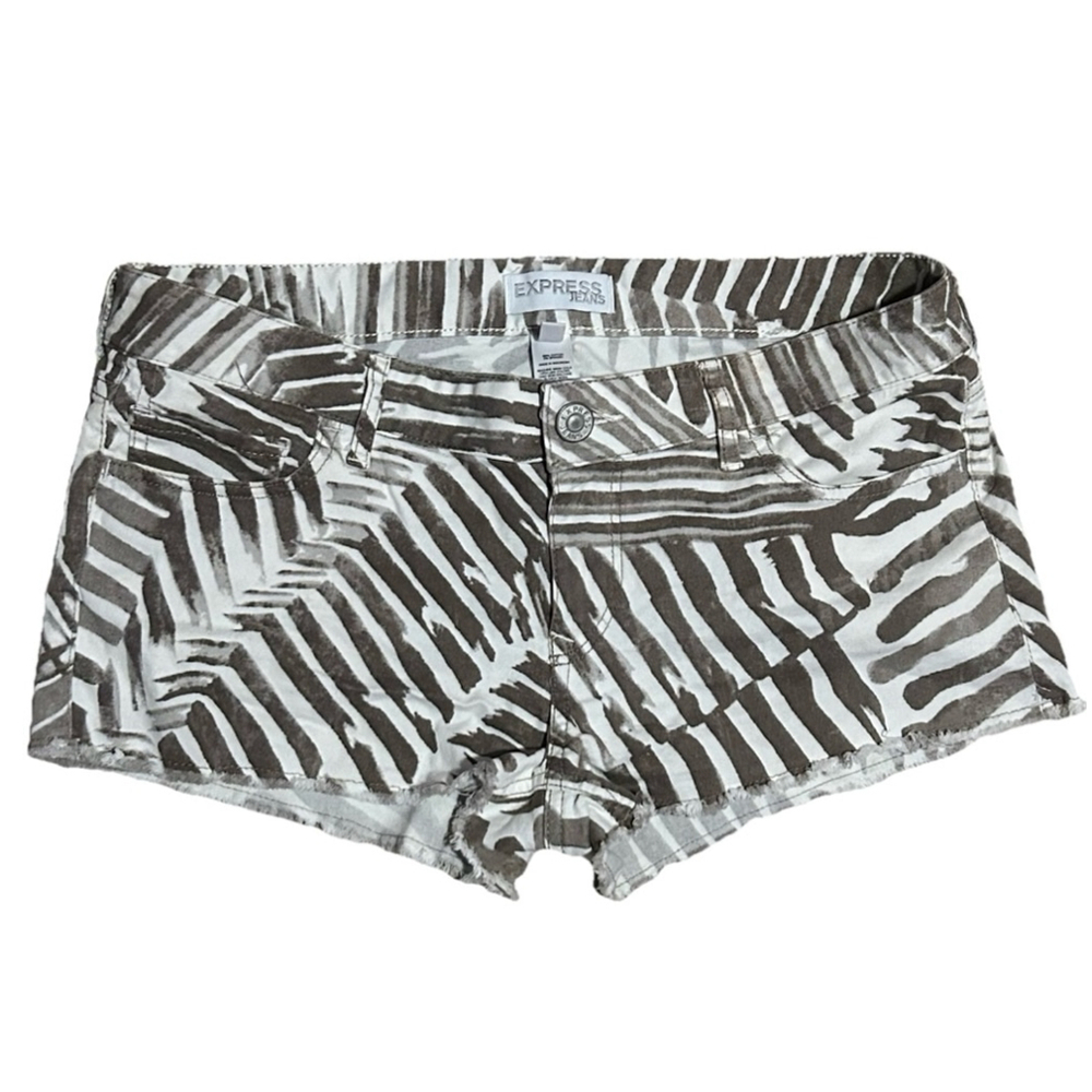 Women's Express Jeans Shorts Size 8 White Brown Zebra Print